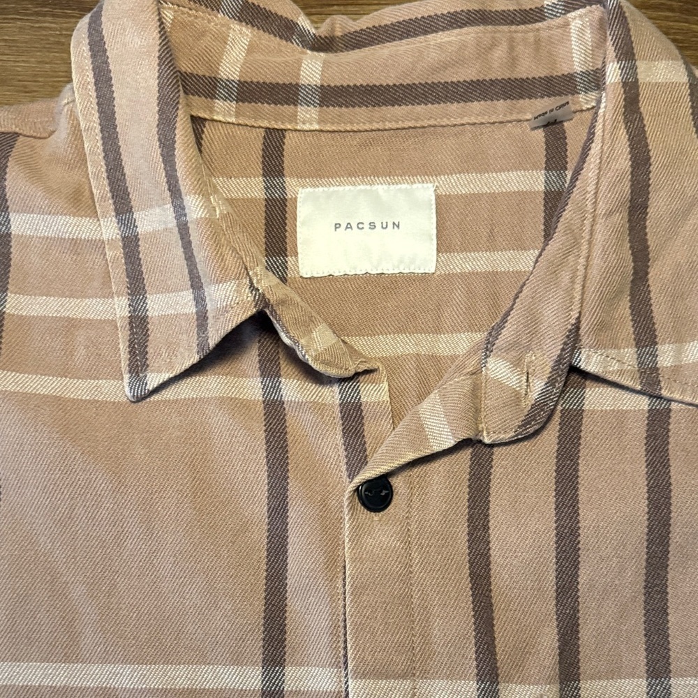 Men's Pacsun Brown Washed Cropped Flannel Shirt. Size Med - Picture 4 of 7